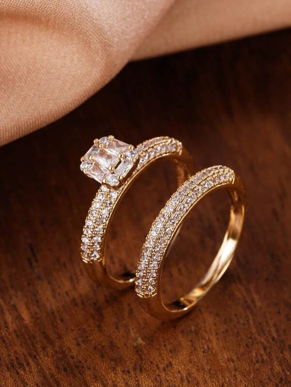 2 peças de Anel Dourado ou Prateado de decoração em Zircônia
